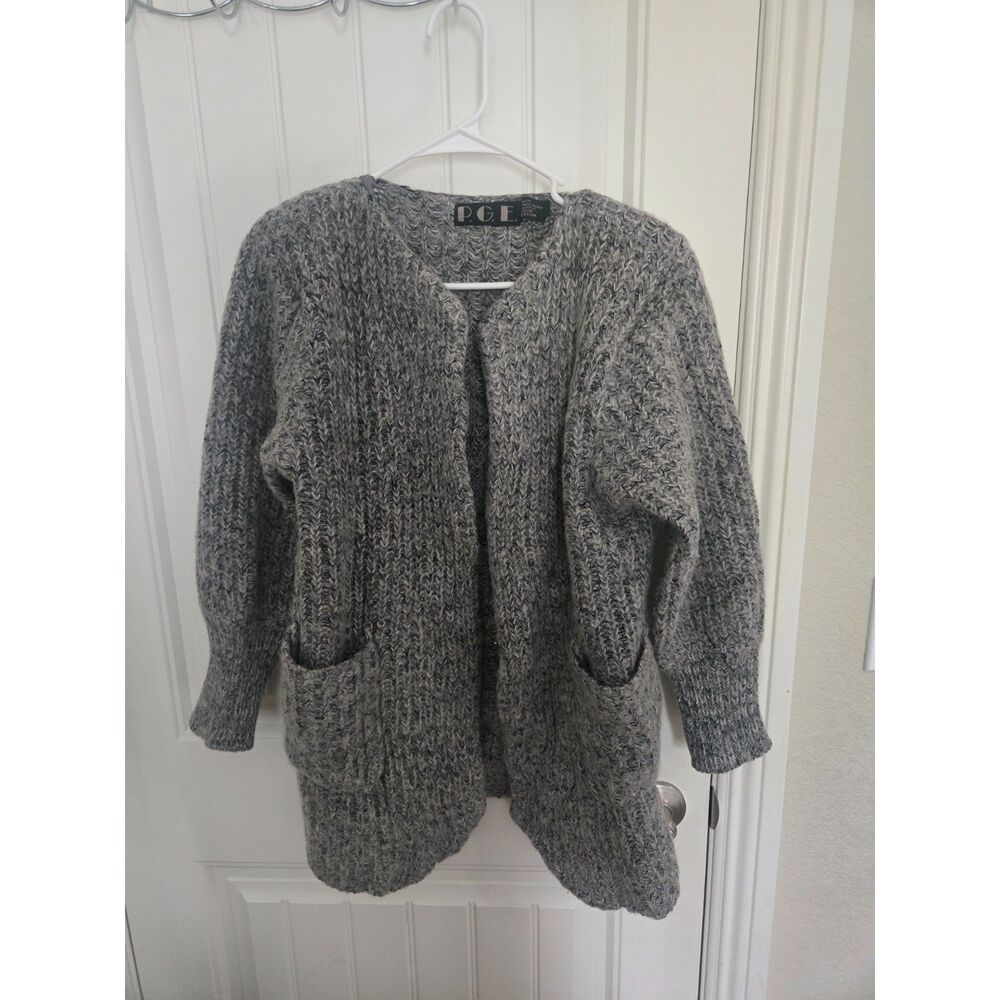 P.G.E. Women’s Gray Chunky Knit Open Front Cardigan Sweater Mohair Blend Size S